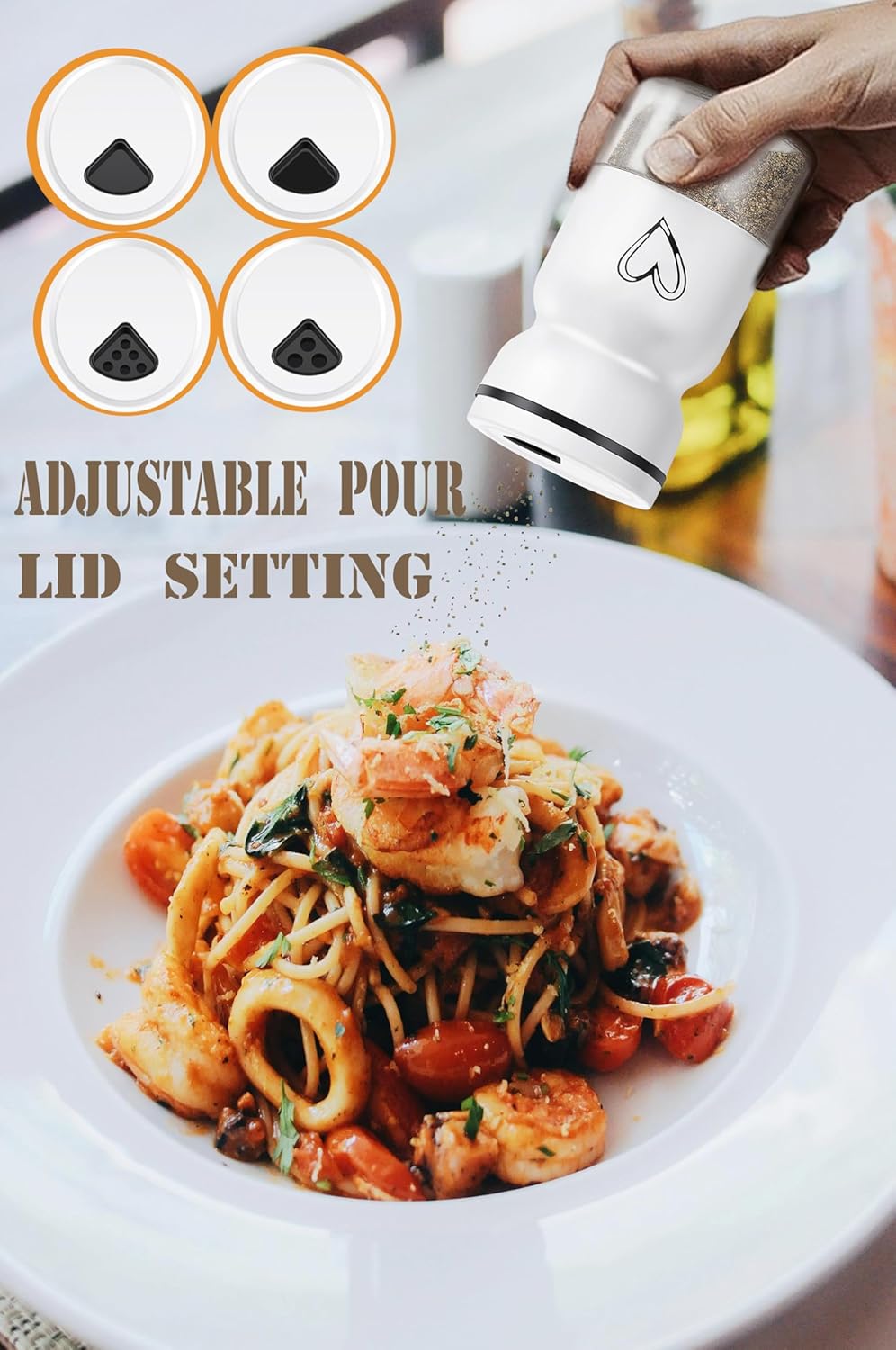 Adjustable Stainless Steel Salt and Pepper Shakers Set with Heart Pattern Design