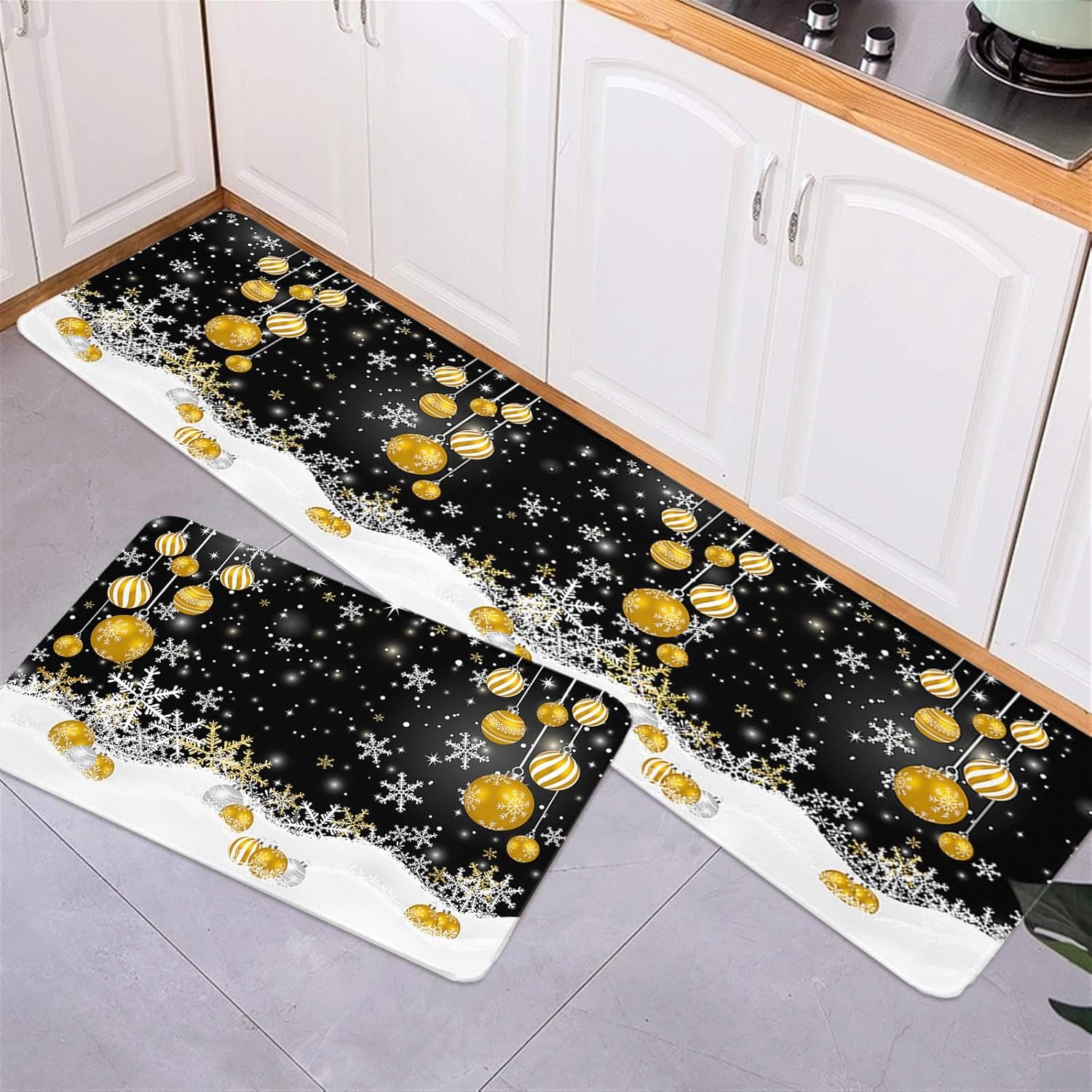 Christmas Kitchen Snowflake Mat Anti-Fatigue Kitchen Mat Set