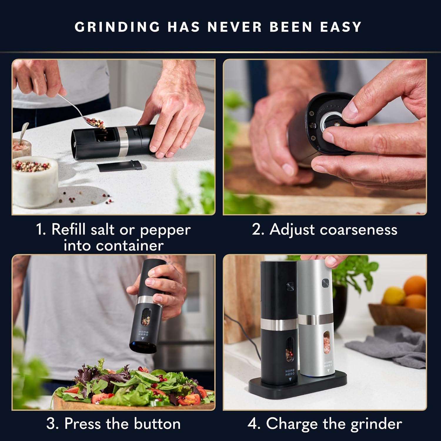 Home Hero Electric Salt and Pepper Grinder Set
