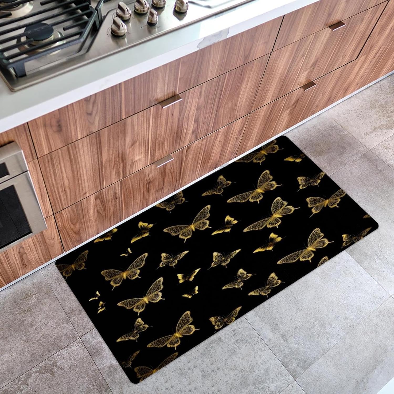 Golden Butterflies Cushioned Anti Fatigue Kitchen Mat