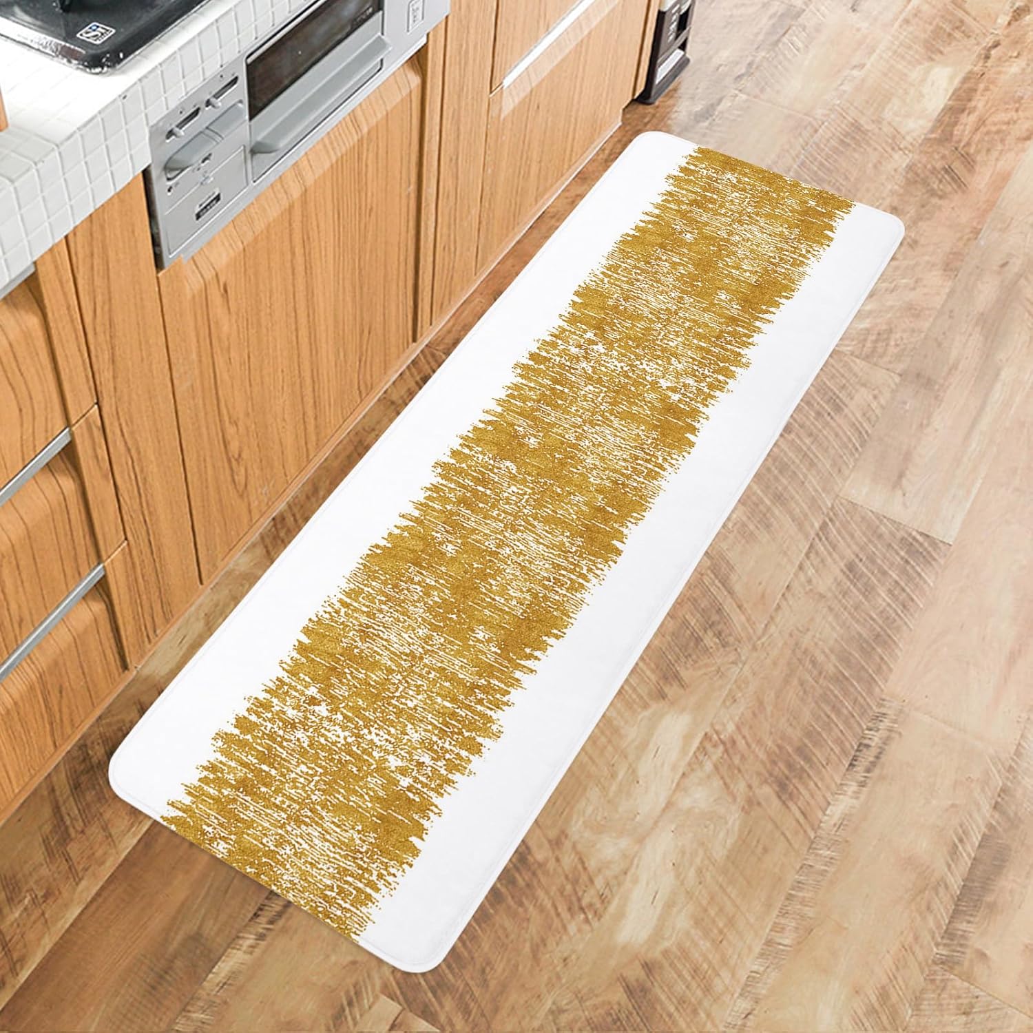 Chucoco Abstract Gold Striped Area Rugs Set - 2-Piece