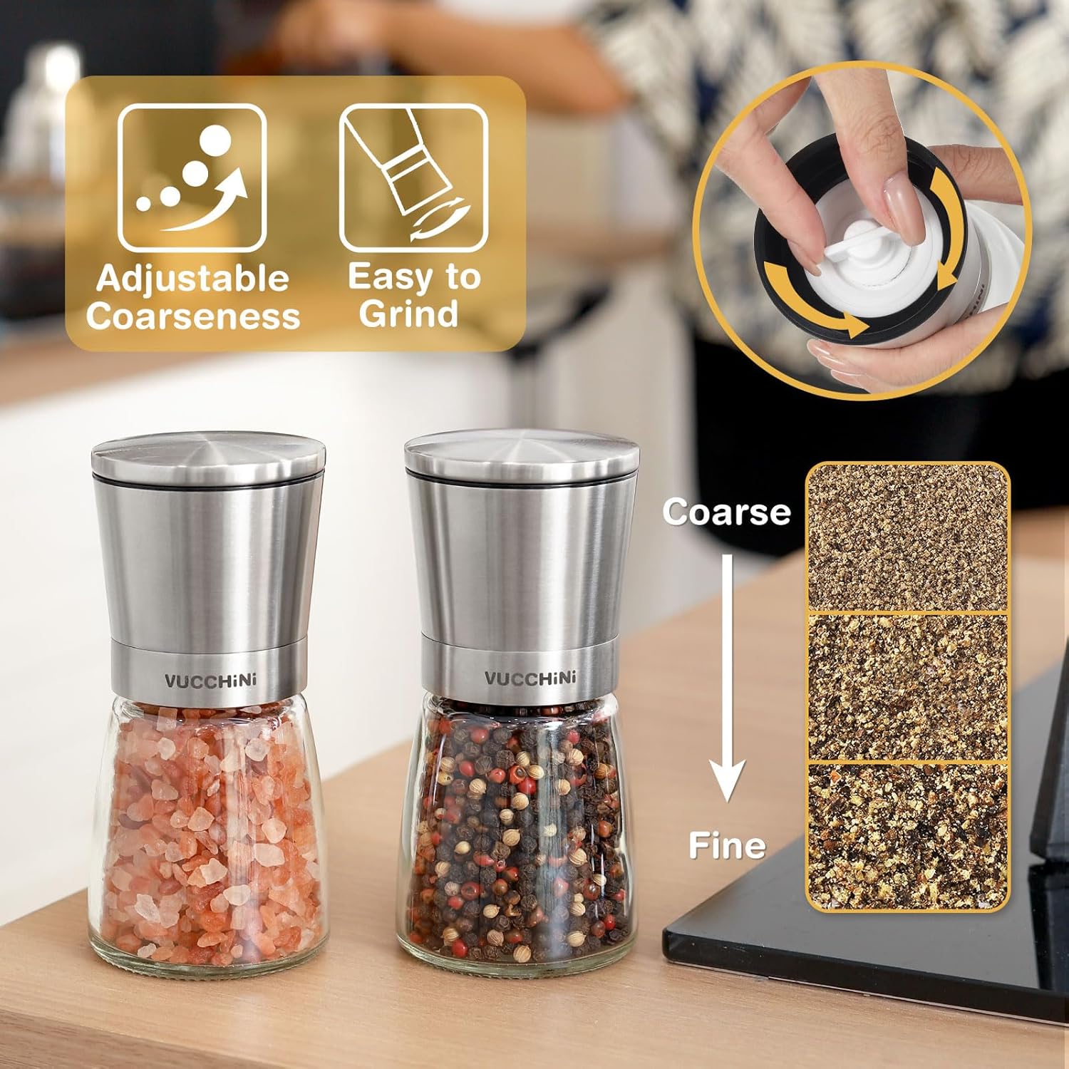 Adjustable Stainless Steel Salt Pepper Mill Set