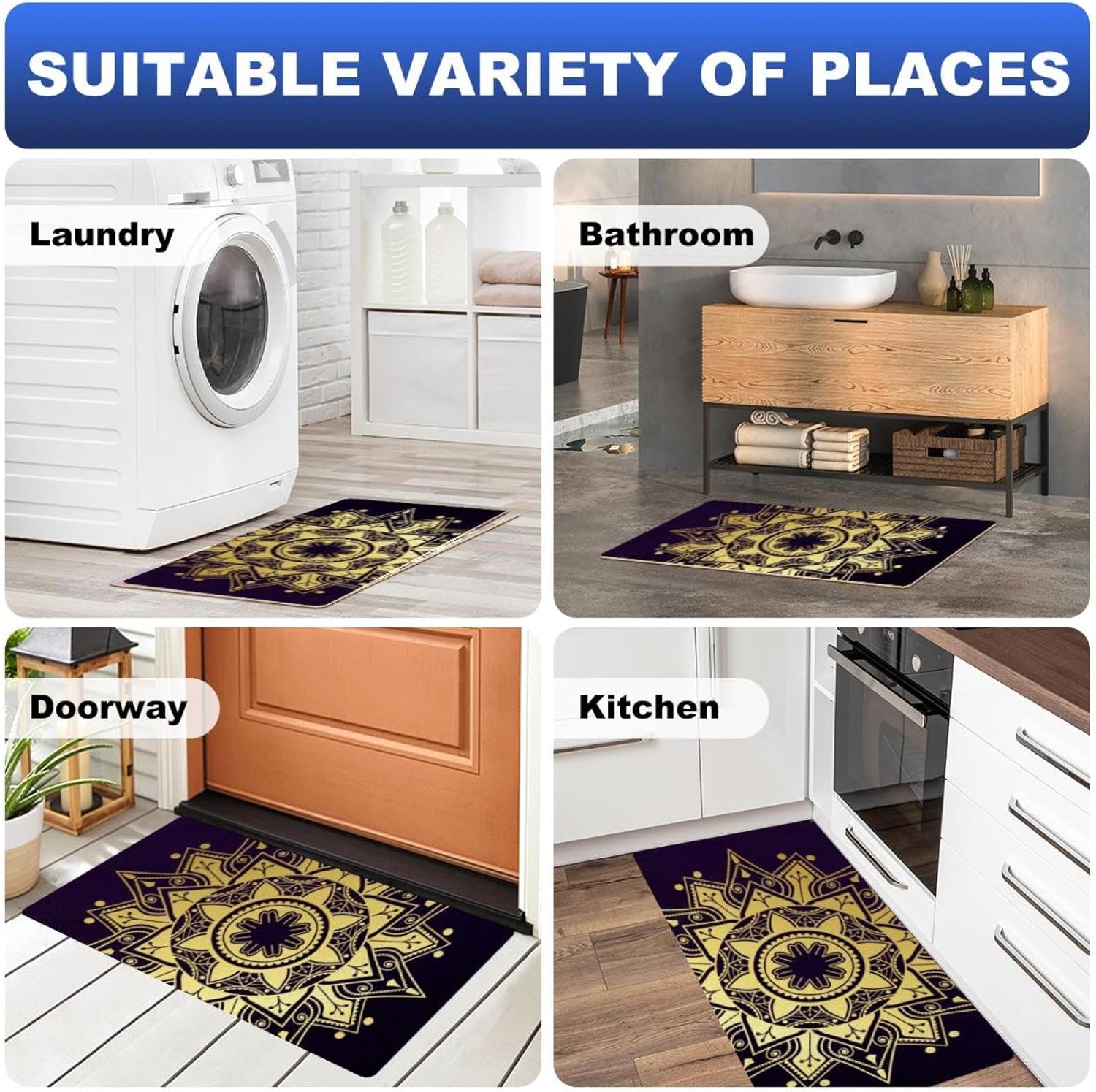 Golden Mandala Non-Slip Kitchen Mat