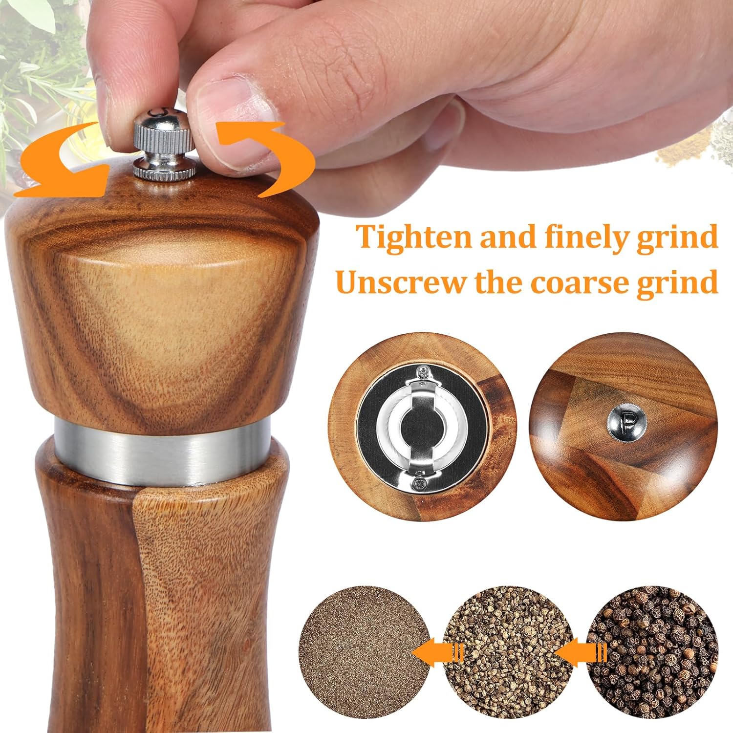 RVEFOT 4-Piece Acacia Wood Salt Pepper Grinders