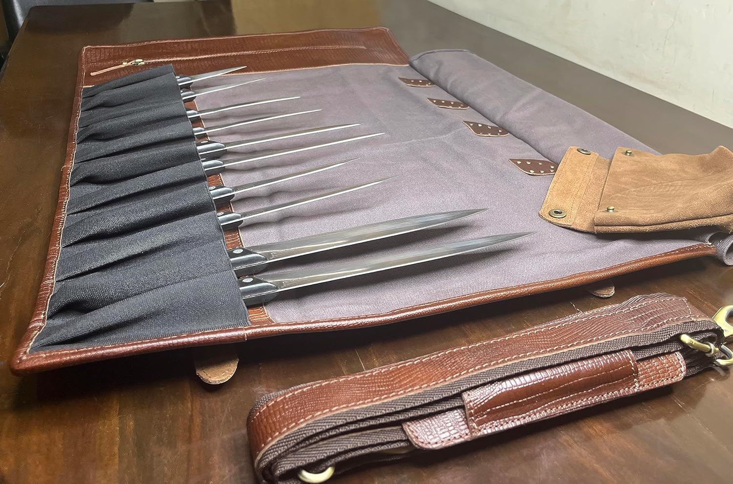 RUSTIC TOWN Genuine Leather Chef Knife Roll Set