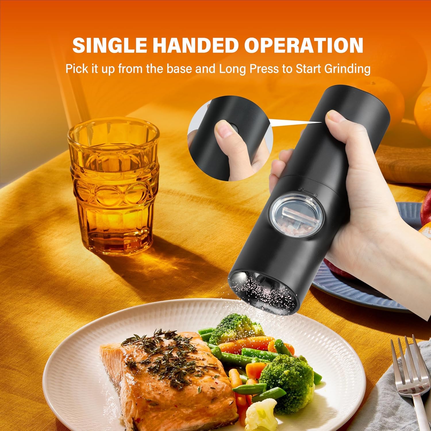Stylish Electric Salt Pepper Grinder Set Black Adjustable Battery Operated