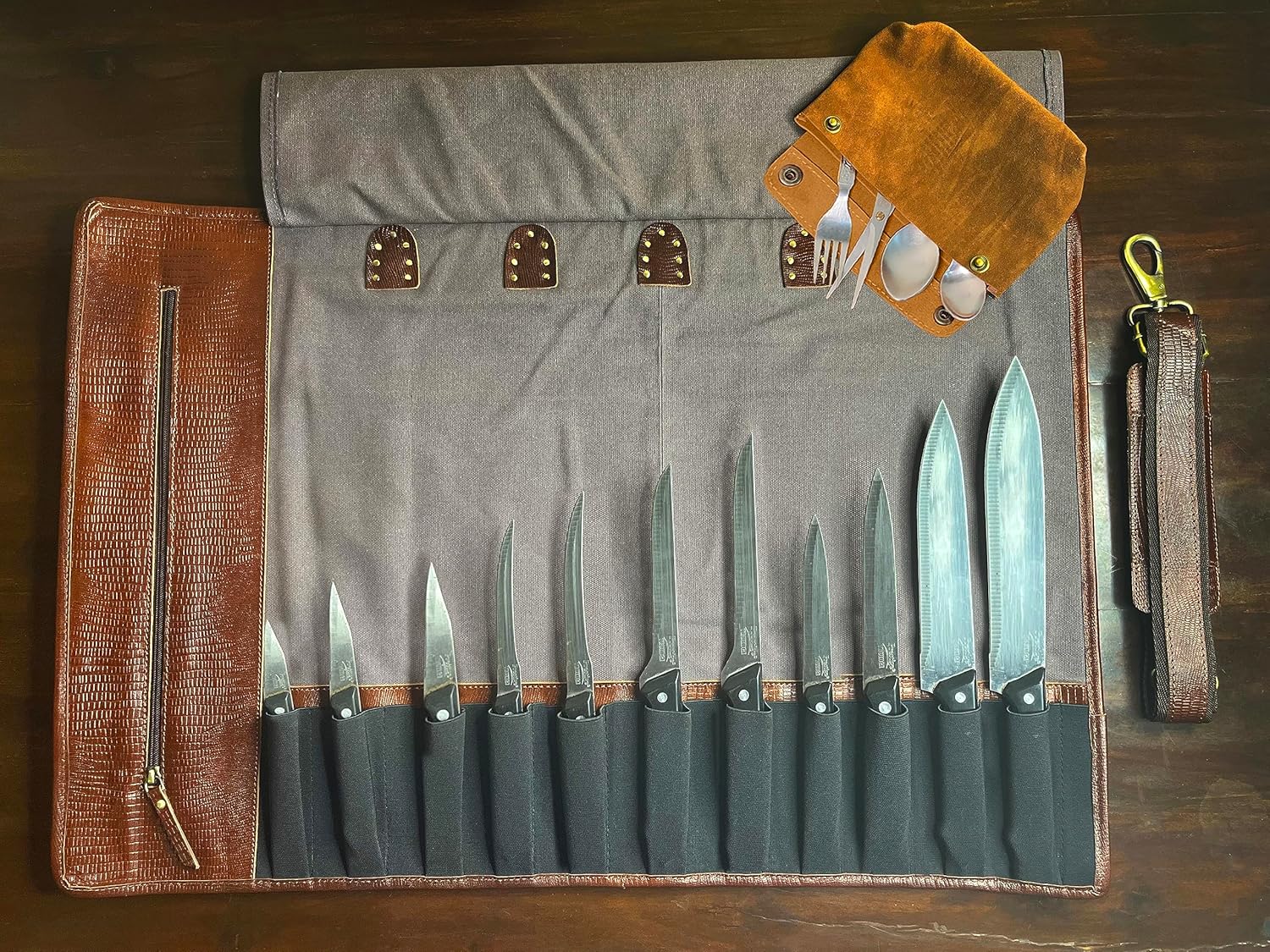 RUSTIC TOWN Genuine Leather Chef Knife Roll Set
